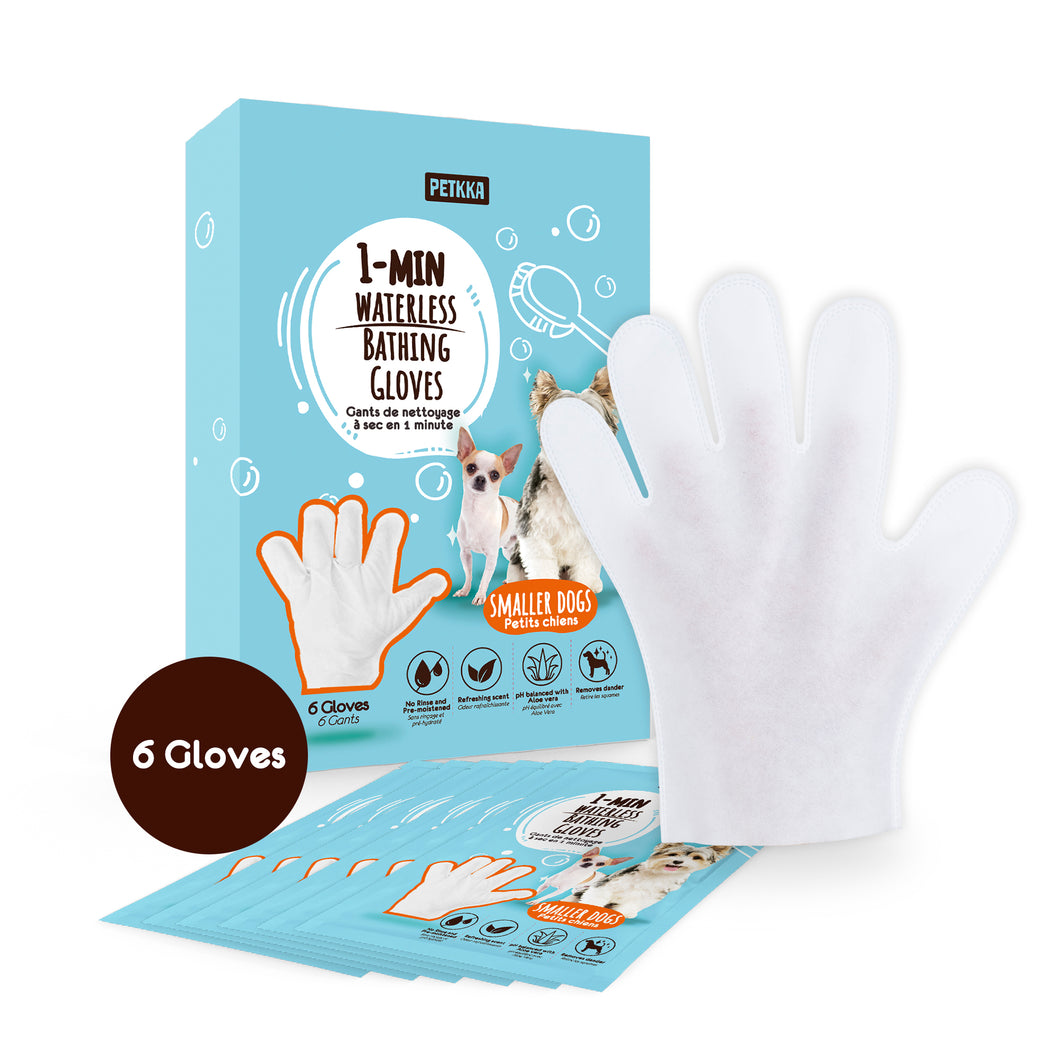 PETKKA Waterless 1-min No Rinse Grooming Cleaning Bathing Gloves for Dog - Tearless. Removes Dandruff. Dry Clean without Shampoo and Wipes (6 individual packs)