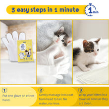 Load image into Gallery viewer, PETKKA Waterless 1-min No Rinse Grooming Cleaning Bathing Gloves for Cat, Kitten, Rabbit, Guinea Pig - Tearless. Removes Dandruff. Dry Clean without Shampoo and Wipes  (6 individual packs)
